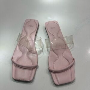 Zara Pink Minimalist Sandals Square Toe